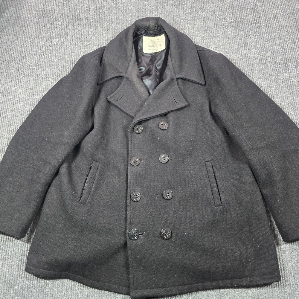 VTG US Navy Wool Fidelity Pea Coat Mens 50 Black MP72132 USA Military ISSUE